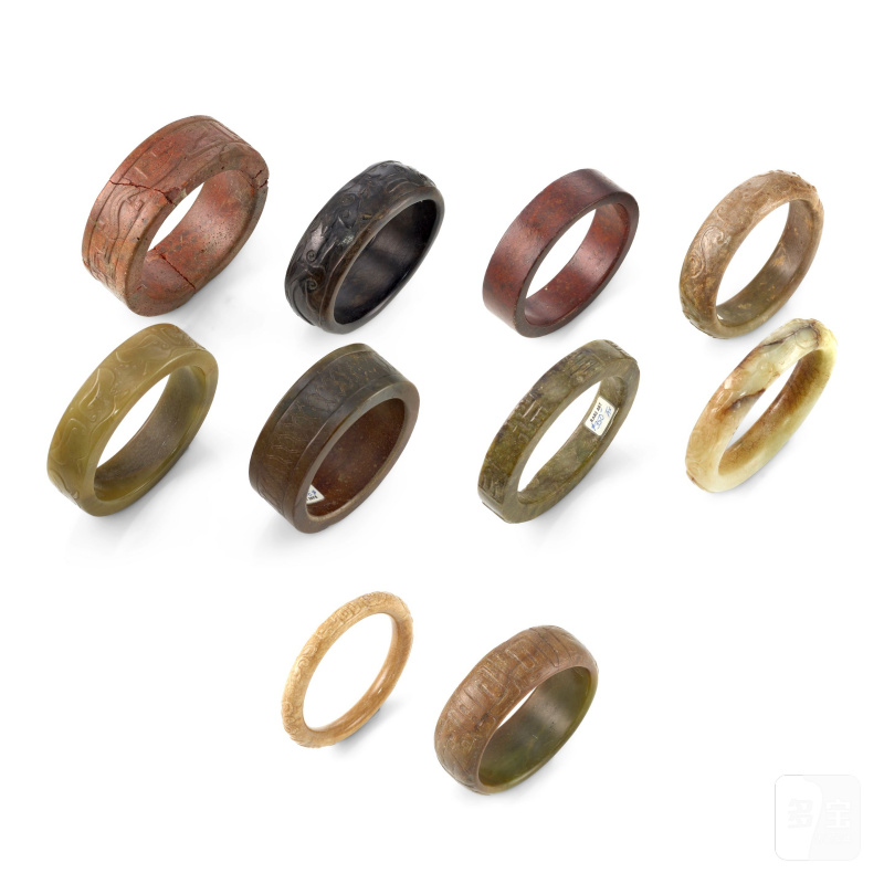 二十世紀 仿古玉石鐲十件 | TEN ARCHAISTIC JADE AND SOAPSTONE BANGLES